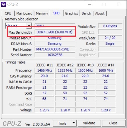 Xem Bus tối đa của RAM