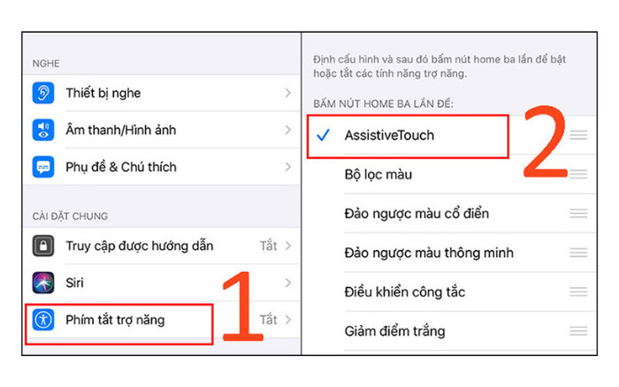 Chọn AssistiveTouch trong Phím tắt trợ năng