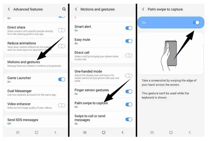 Bật chụp màn hình bằng thao tác vuốt lòng bàn tay trong mục cài đặt nâng cao và các bước thực hiện