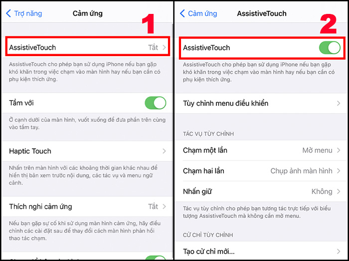 Gạt nút tròn sang phải để kích hoạt tính năng AssistiveTouch