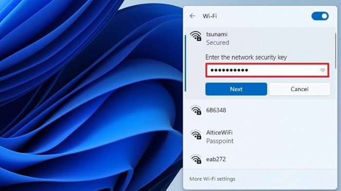 Nhập mật khẩu Wifi và nhấn next