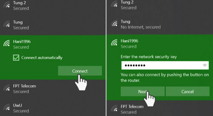 Chọn wifi và nhập mật khẩu