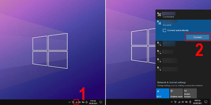Kết nối wifi thông qua thanh Taskbar