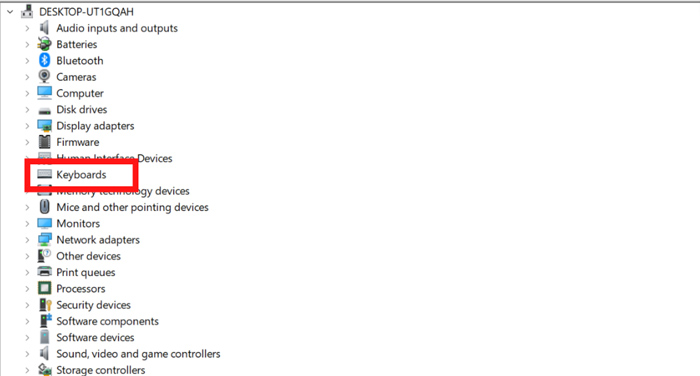 Trong hộp thoại Device Manager, bạn tìm mục Keyboards
