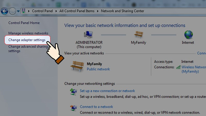 Nhấp Change adapter settings