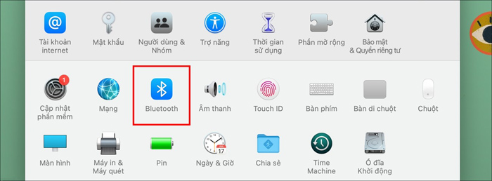 Chọn biểu tượng Bluetooth