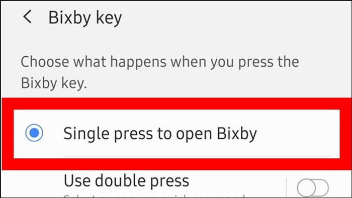 Chọn Single press to open Bixby để bật tiện ích