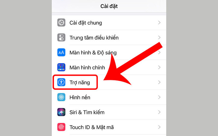 Chọn mục Trợ năng sau khi ấn vào ứng dụng Cài đặt
