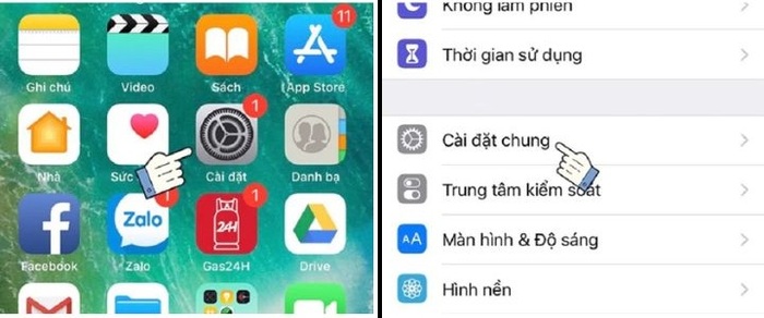 Ấn chọn Cài đặt chung sau khi vào phần Cài đặt