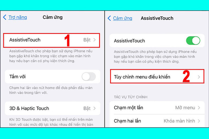 Ấn chọn Tùy chỉnh menu điều khiển sau khi vào mục AssistiveTouch