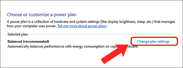 Lựa chọn Change plan settings