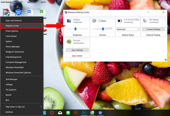 Điều chỉnh ánh sáng màn hình với Windows Mobility Center trong vòng 2s