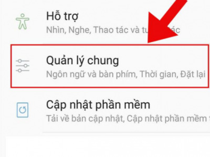 Người dùng cần truy cập quản lý chung để cài đặt lại máy nhằm sửa lỗi không chụp được màn hình