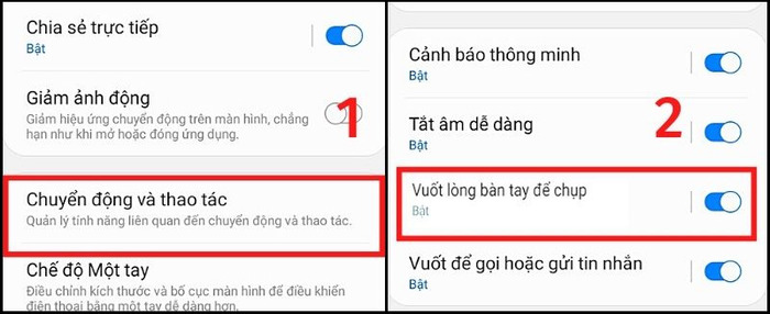 Người dùng cần bật chế độ vuốt lòng bàn tay để chụp được màn hình điện thoại Samsung J7