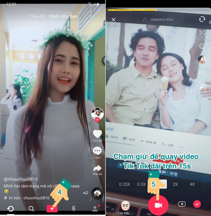 Mở ứng dụng TikTok và nhấn nút dấu + để tùy biến các tính năng bạn muốn chọn