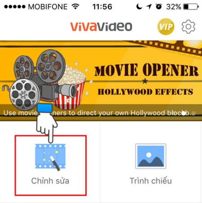 Mở ứng dụng VivaVideo và bấm Chỉnh sửa để thực hiện biên tập video