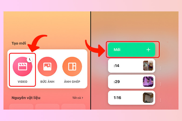 Mở ứng dụng InShot và bấm Tạo mới video